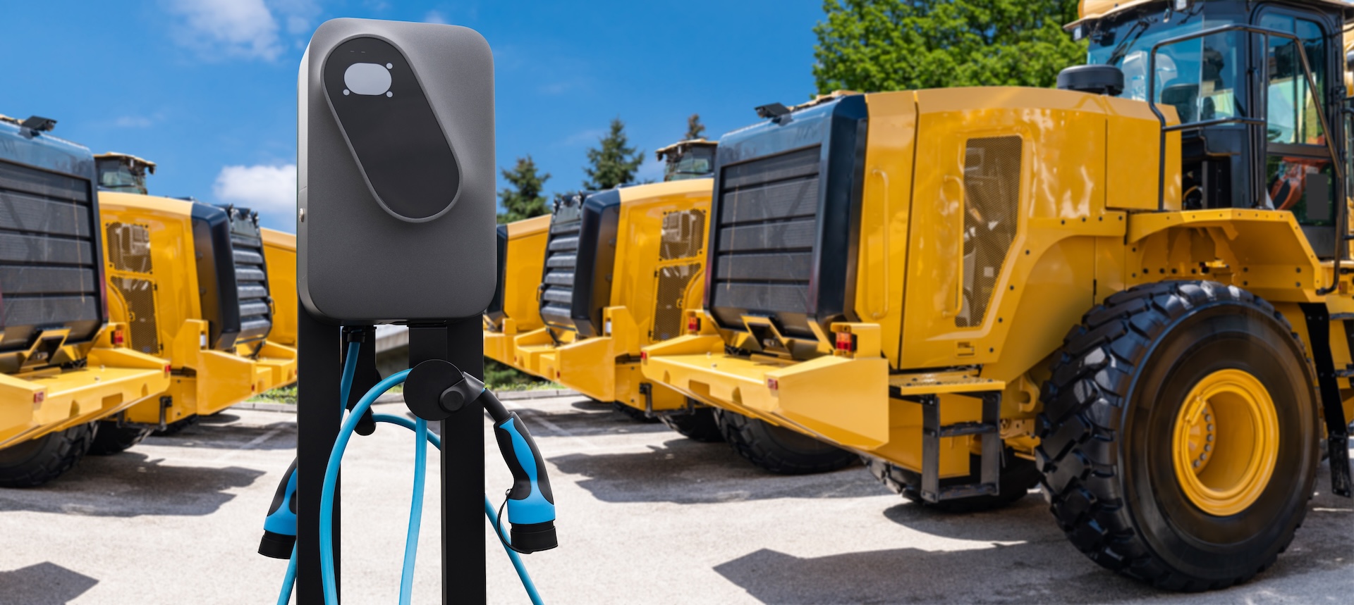 Electric,Construction,Machines,With,Charging,Station.,Concept